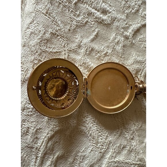 Avon Vintage Gold-Tone Locket Necklace With Brown Gemstone Pendant - Picture 10 of 16